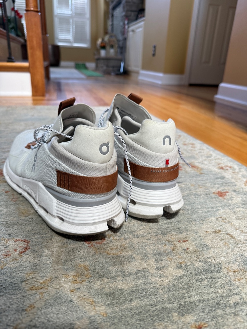 On Running Men's Athletic Sneakers in White with Brown Accents - Picture 3 of 5